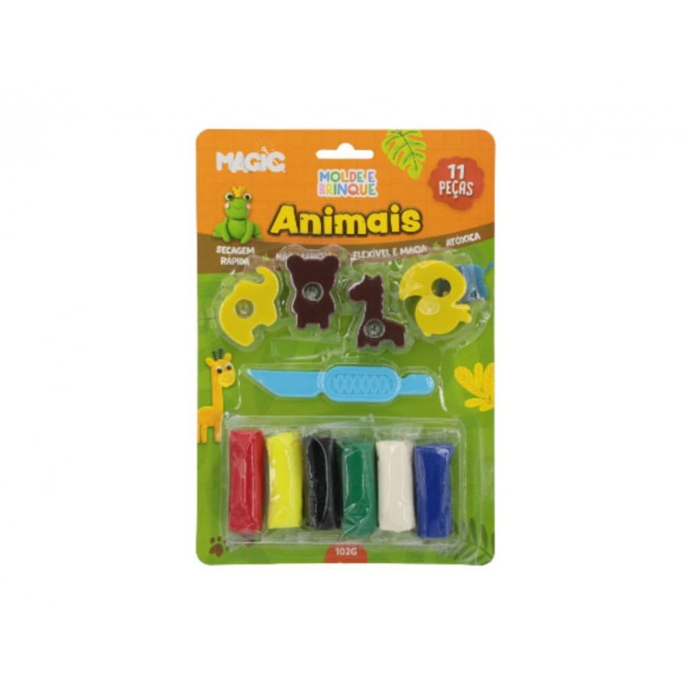 Massa de Modelar - Molde e Brinque 11 Peças - Animais