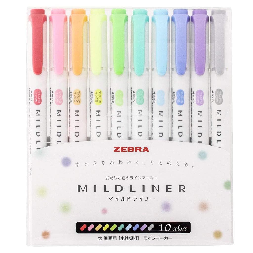 "Zebra Mildliner Highlighter Set - 10 Colors with Hard Case"