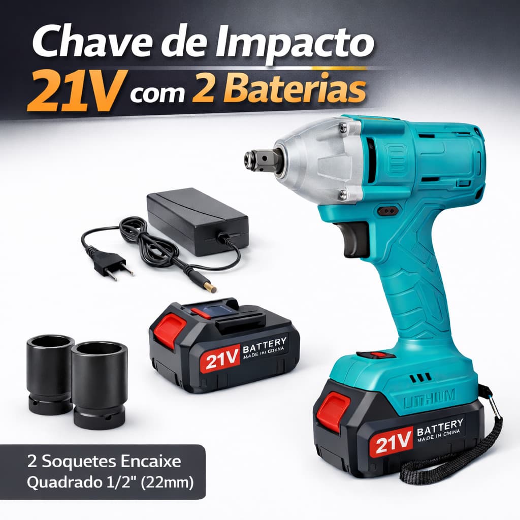 Parafusadeira Chave de Impacto 1/2" Bivolt 2 Baterias 21V