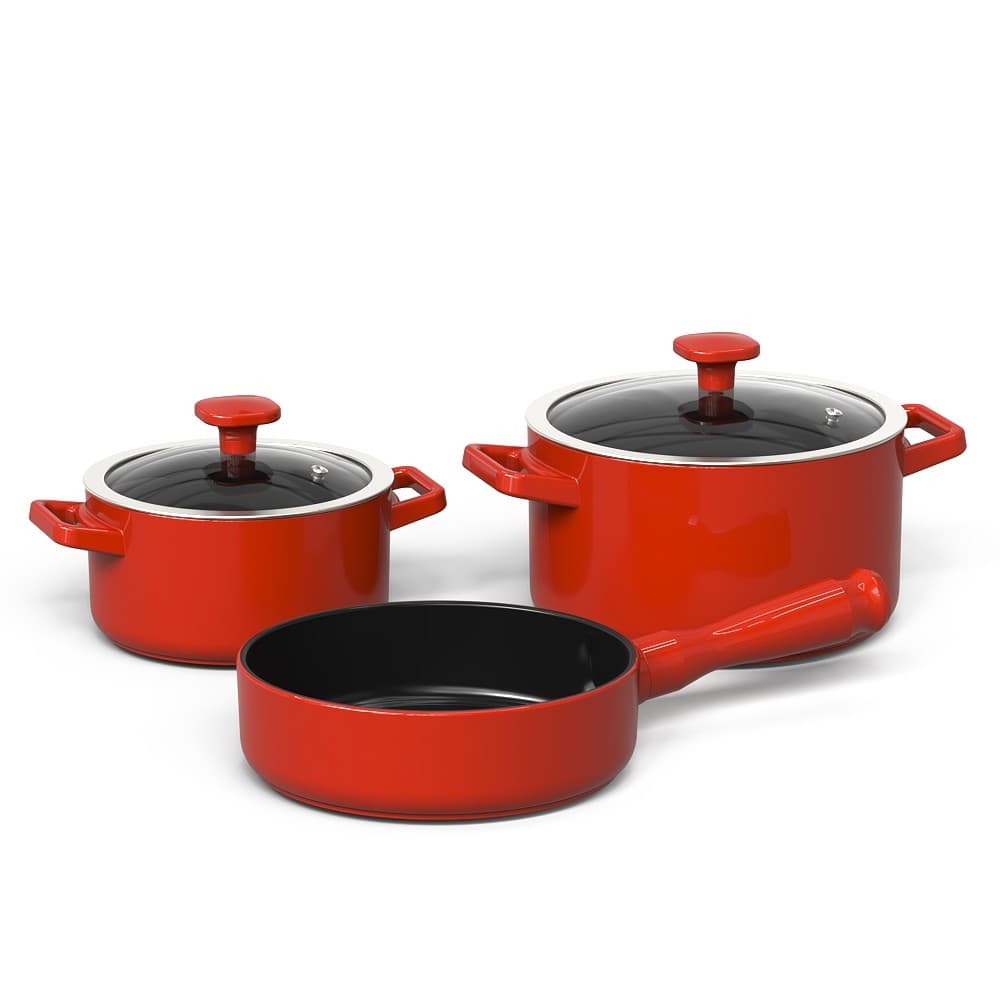 Jogo De Panelas  Aura 3 Pcs - Vermelho Coral