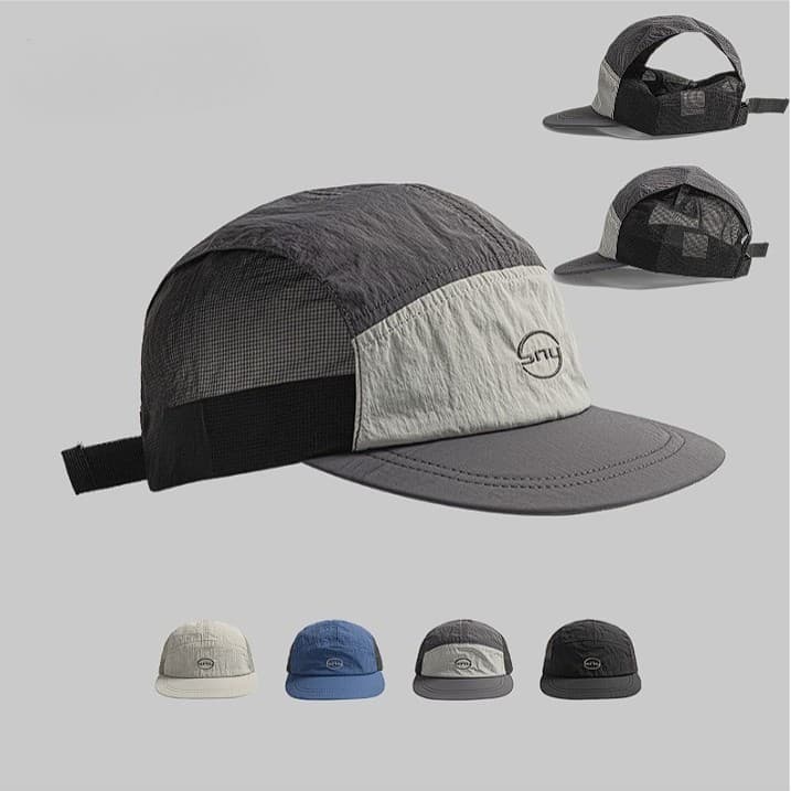 Boné Five Panel Bordado Nylon Malha Masculino e Feminino Estilo Streetwear Moda para Praia Corrida Bicicleta Chapéu