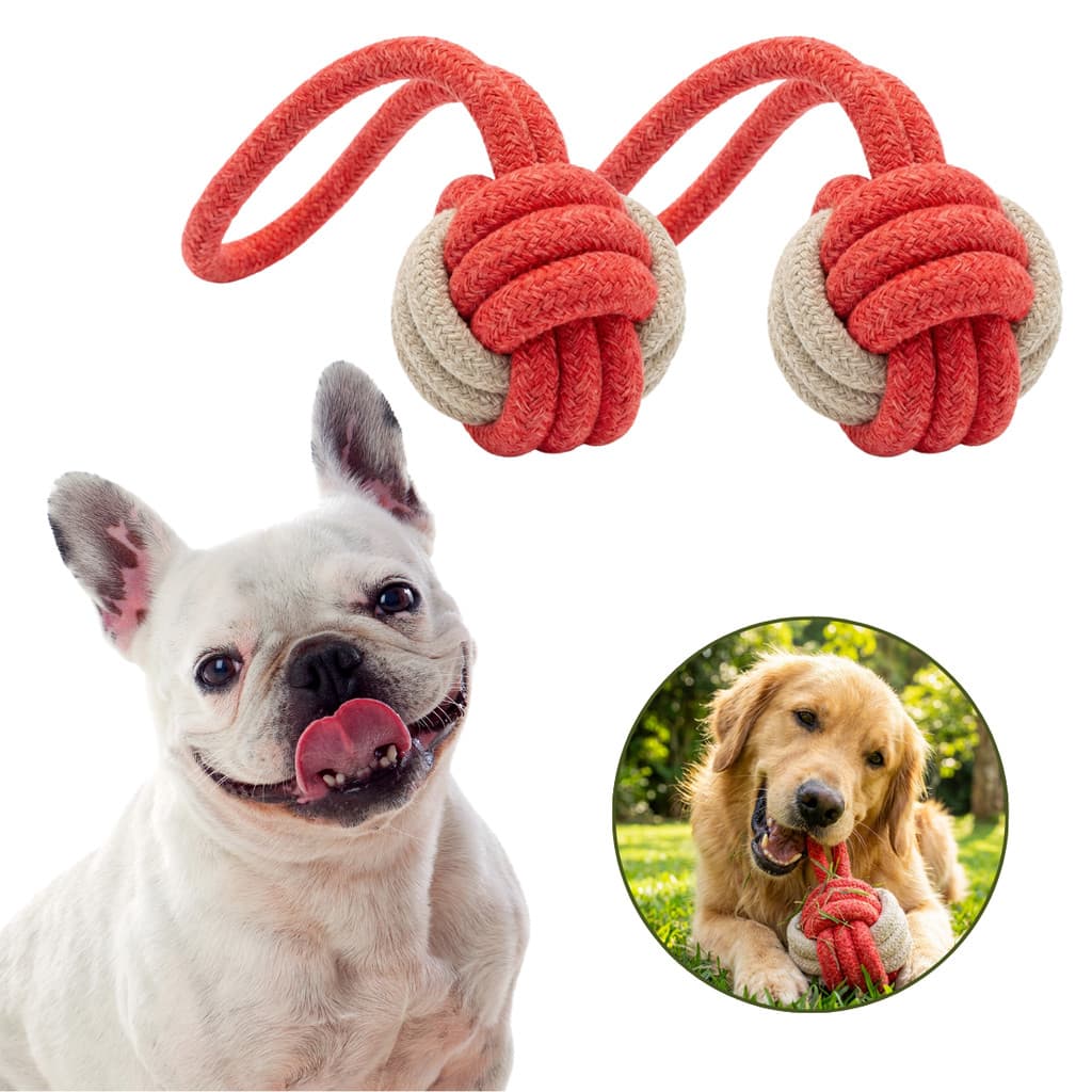 2 Brinquedo Corda Com Bola Para Cães Mordedor Puxador Cachorro Cabo De Guerra