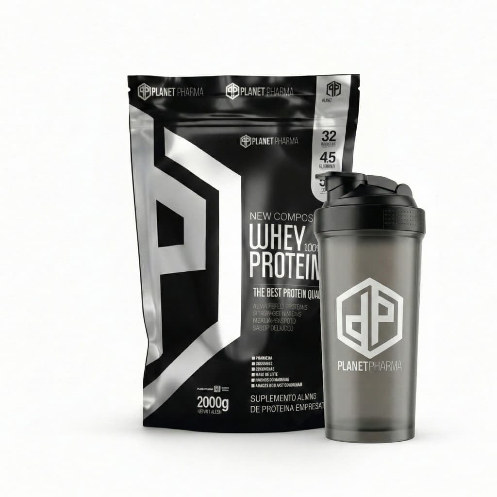 Kit Whey Protein 100% 32g de Proteína 2Kg + Coqueteleira 600ml - Planet Pharma