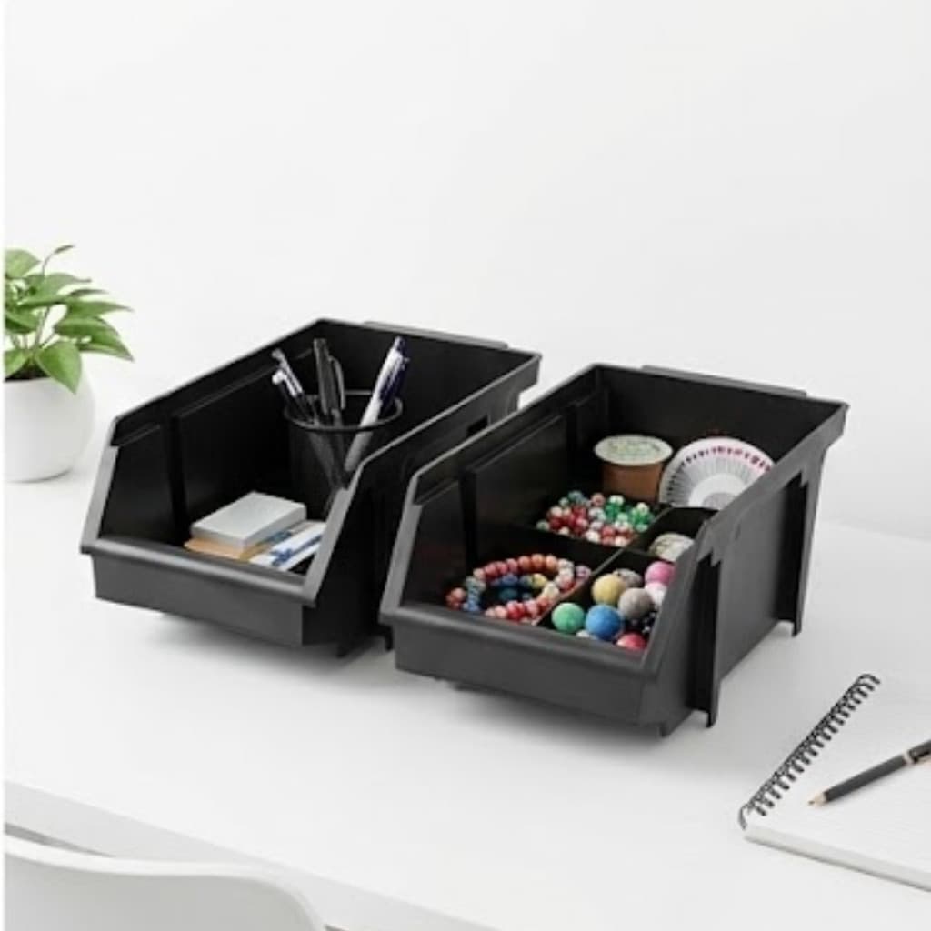 Kit caixas Gaveta Bin Organizadoras Parafusos Plástico Preto N3 Resistente Empilhavel Peças Pequenas