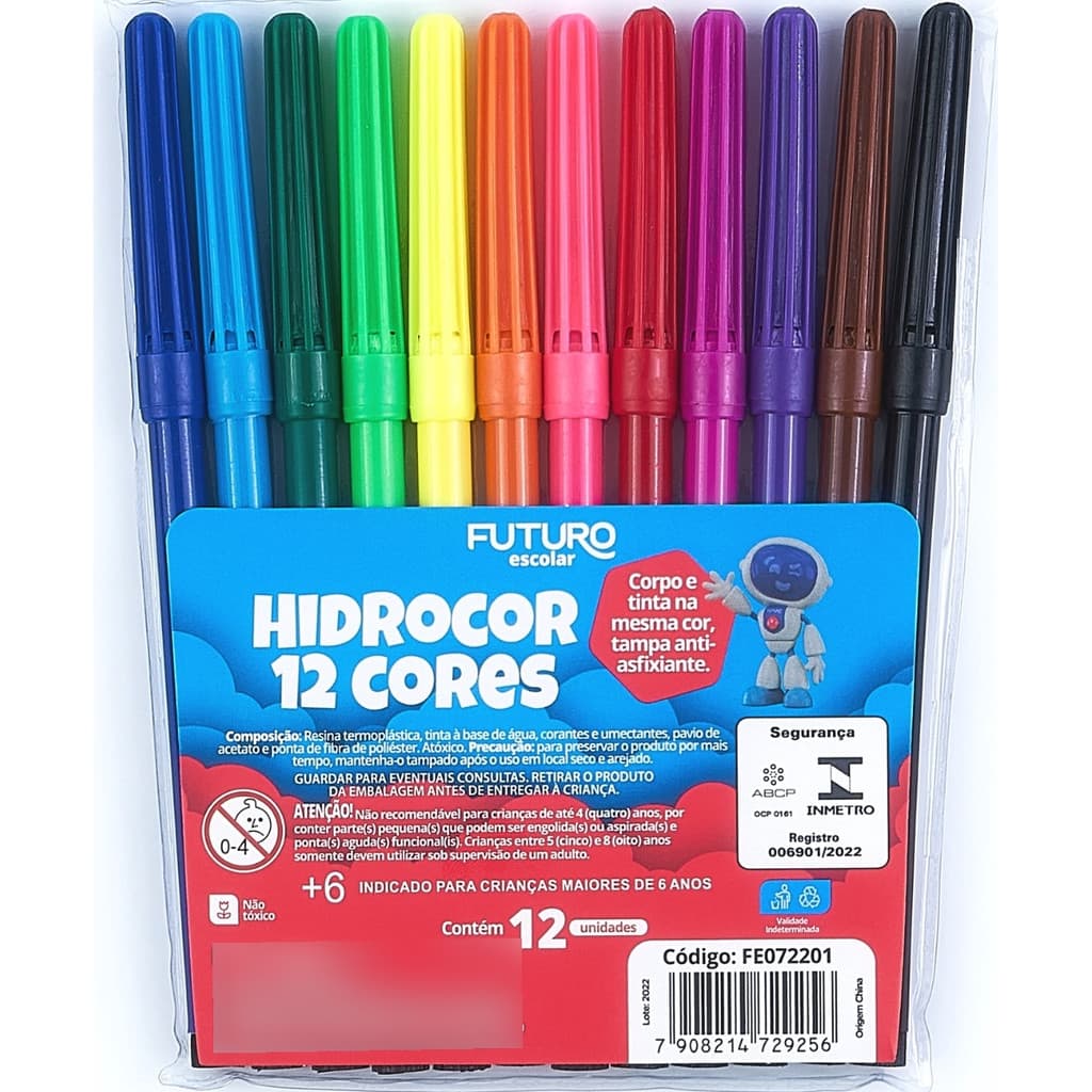 Canetinha Colorida Hidrográfica 12 Cores Atóxica