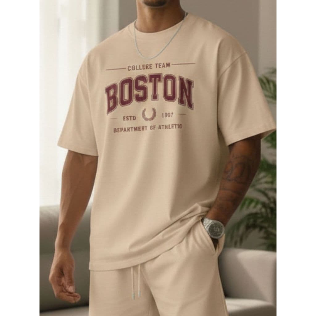 Camiseta Blusa T-Shirt Masculina Estampada BOSTON em Vinho Streetwear Premium 100%Algodão Confortável Grande Qualidade