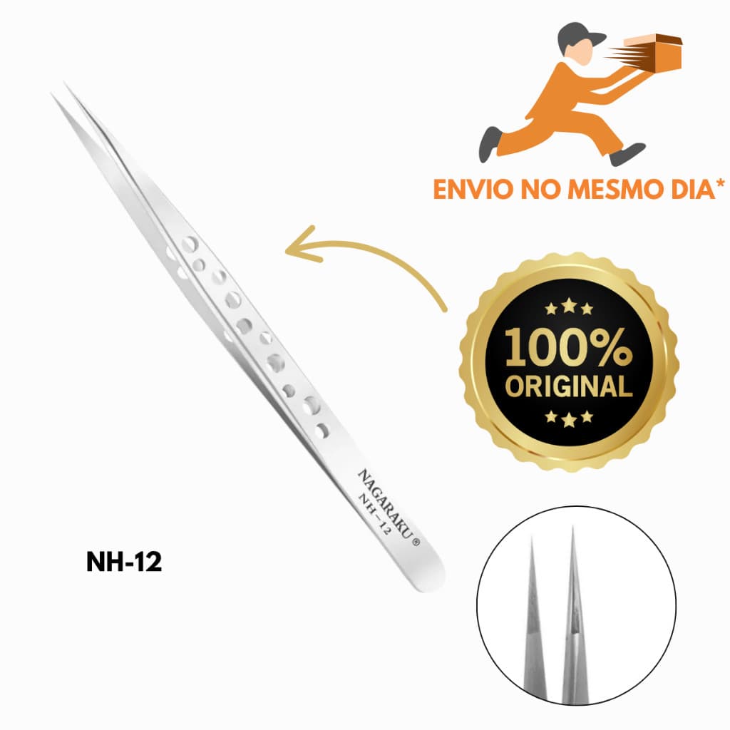 Pinça Nagaraku Extensão de Cílios Isolamento Ponta Reta NH-12 Prata Profissional Envio Imediato no Brasil