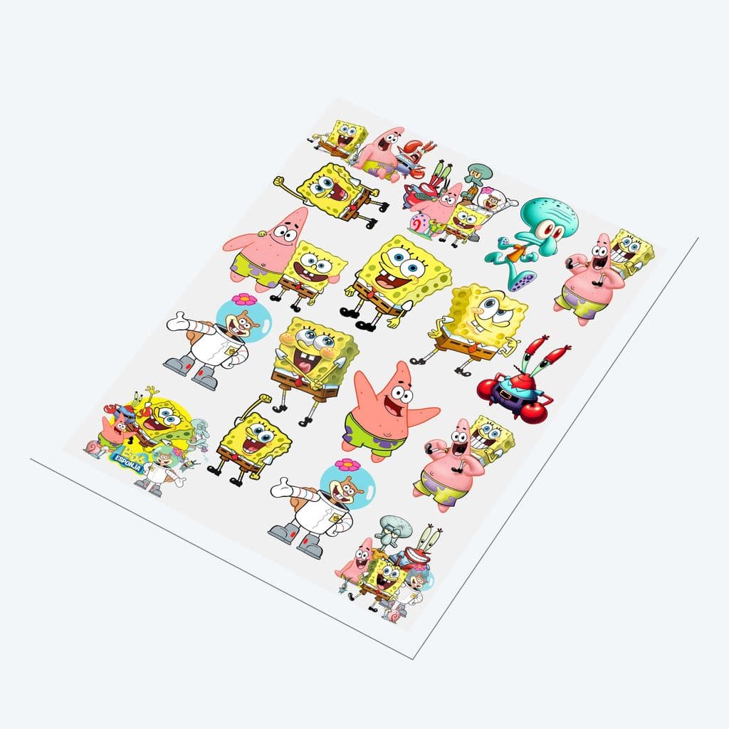 Cartela DTF UV A4 - Tema: Bob Esponja - Adesivo para produtos rígidos