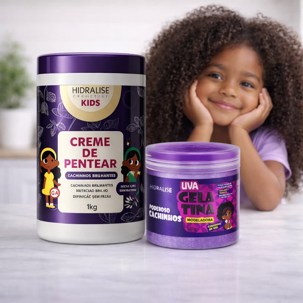 KIT KIDS Hidralise Creme 1KG + Gelatina  Definição Leve Sem Frizz para Cachinhos