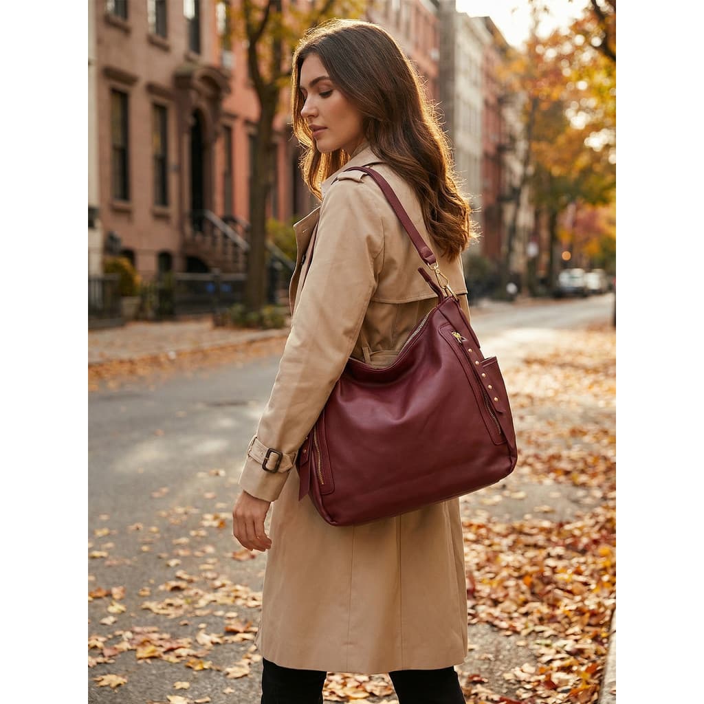 Bolsa De Ombro Hobo Couro De Ovelha Macio Textura Premium Retro Com Zíper Lateral