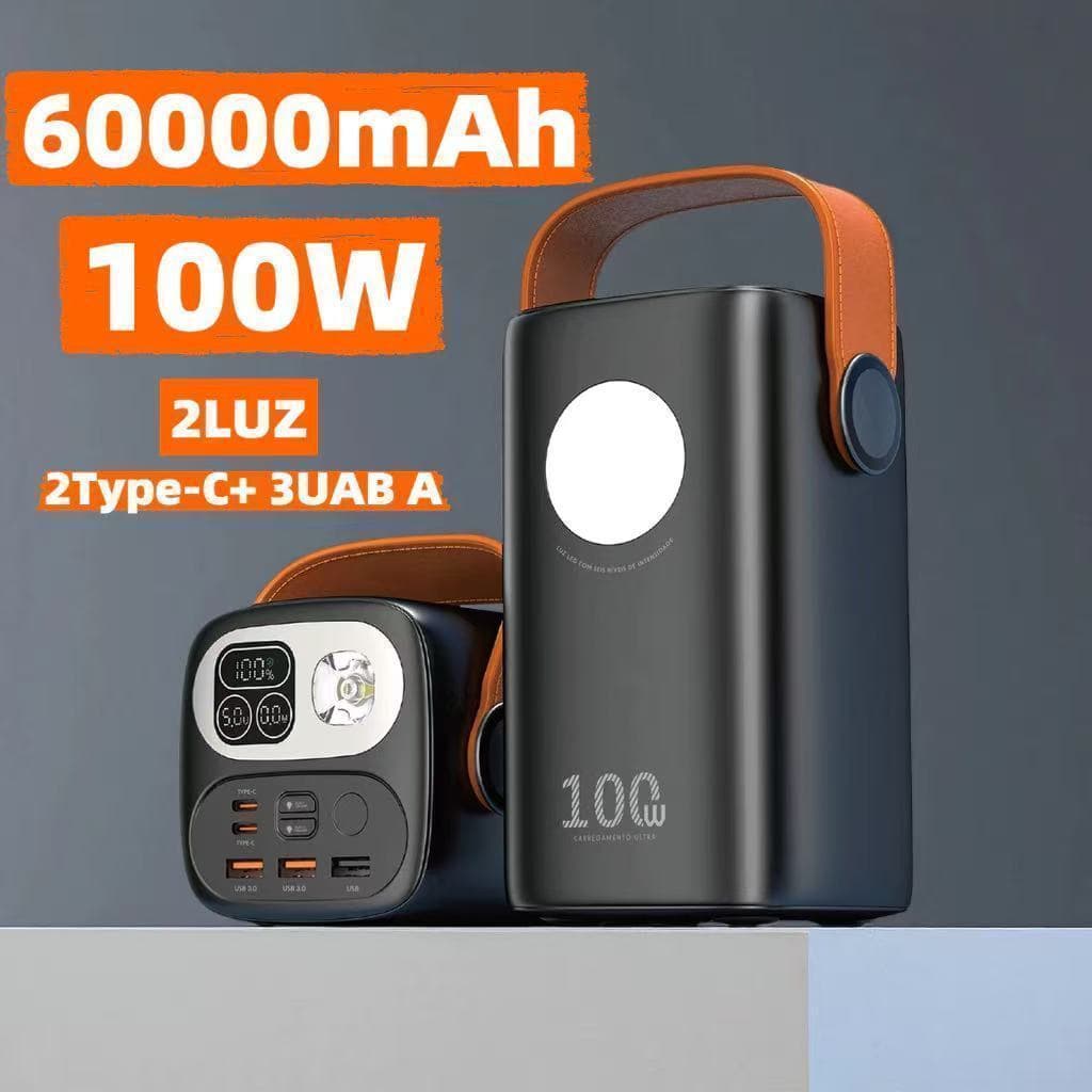 Carregador Portátil Power Bank 60000mAh 100W Ultra Rápido Premium Para Mini Starlink Notebook e Celulares HREBOS PB-999
