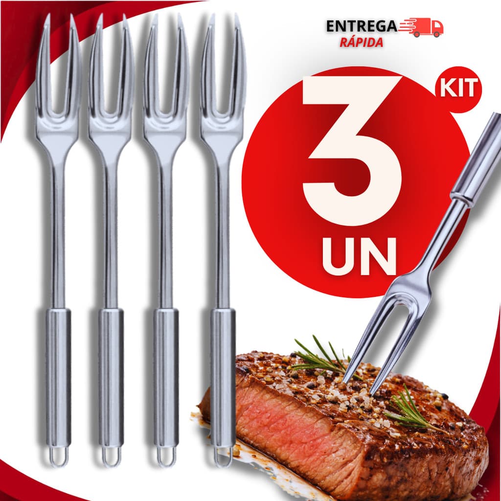 Conjunto 03 Garfos Trinchante De Inox Profissional Churrasco Cozinha Ideal Para Cortes Carnes Garfo