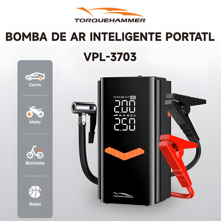 Bomba de Ar Portatil Compressor Inflator Multi-função 4 em 1 PowerBank 8kmah Bateria Calibrador de Carro Auto Pneu