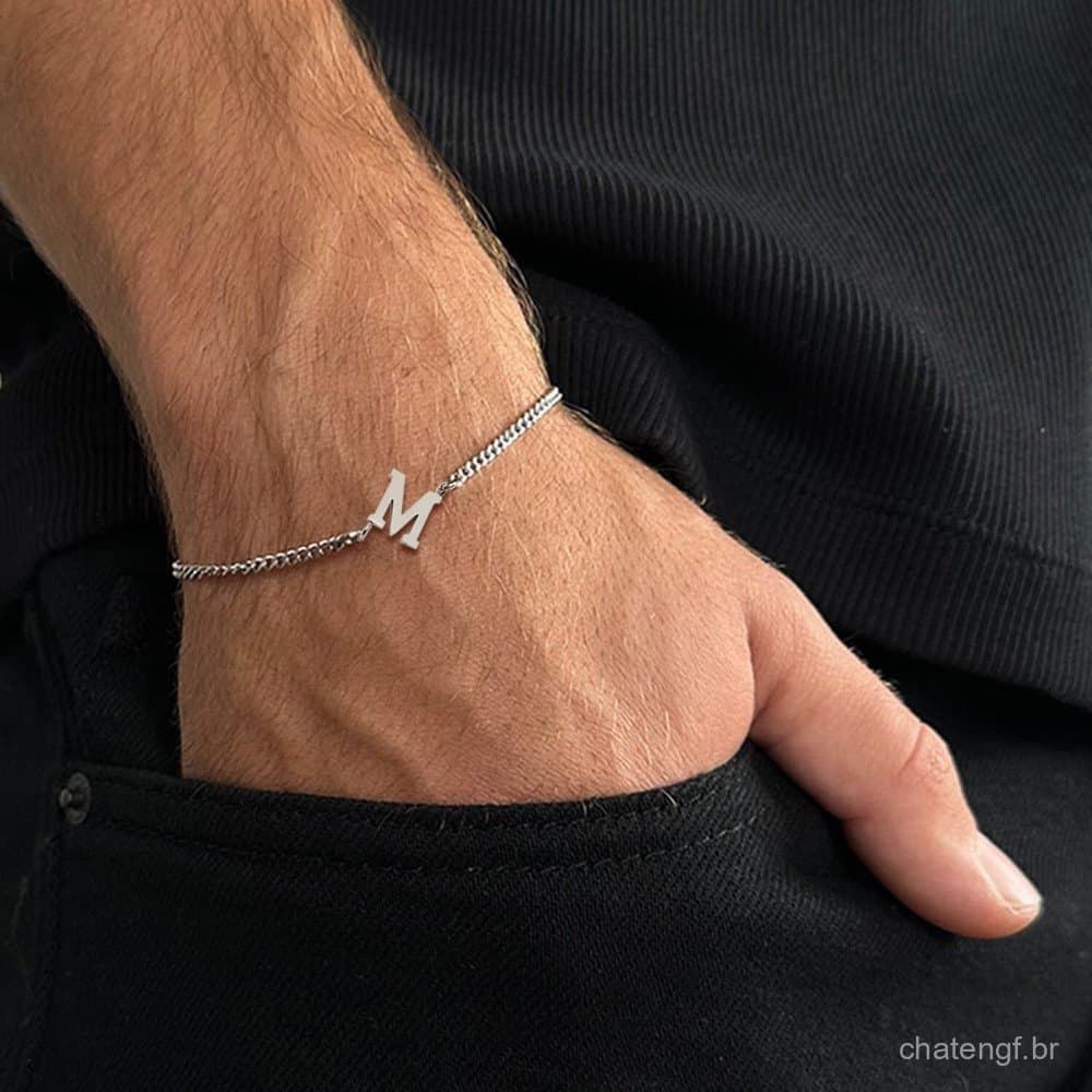 Novo Clássico Az Letra Inicial Pulseira Masculina Artesanal Corrente De Aço Inoxidável Para Homens Jóias Presente