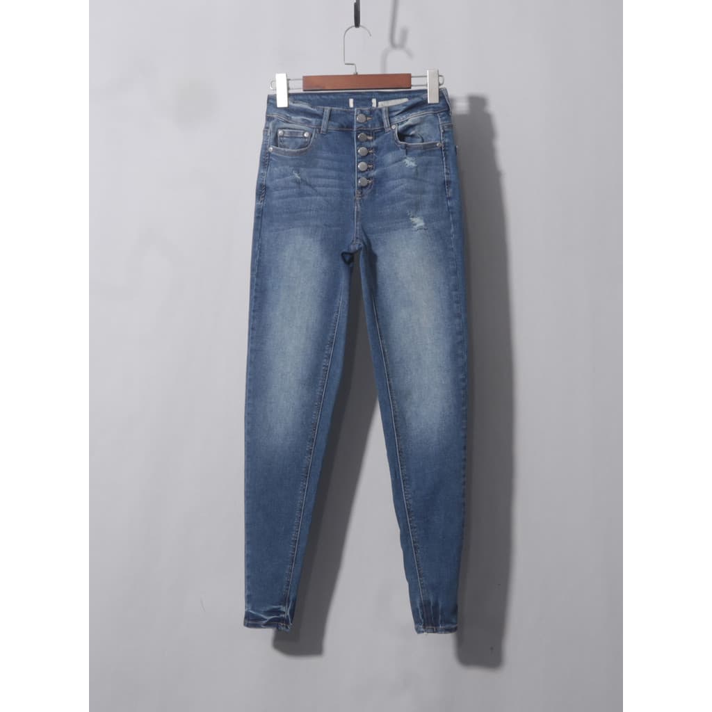 Calça jeans Skinny com peito azul, barriga estreita, cintura alta, Stretch