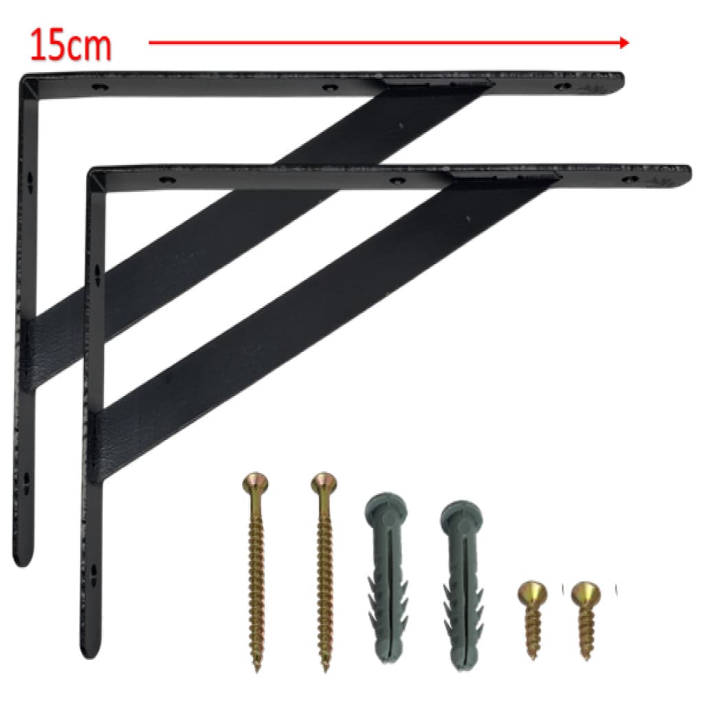 1 Par de Suporte Prateleira 15cm Reforçado Cantoneira Aço Preto Mão Francesa Com Bucha e Parafuso