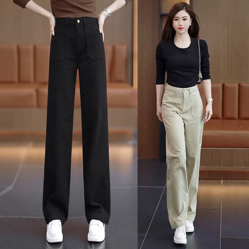 Jeans 2024 novo estilo senhoras calças de perna larga feminino solto início do outono preto nova lagoa primavera outono