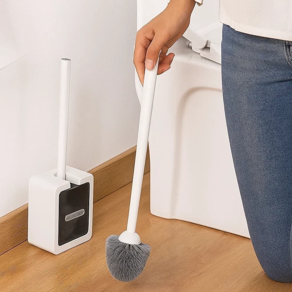 Escova Sanitária Banheiro Plástico Com Suporte Limpeza Vaso Esfregar Remove Sujeira Limo Encardido
