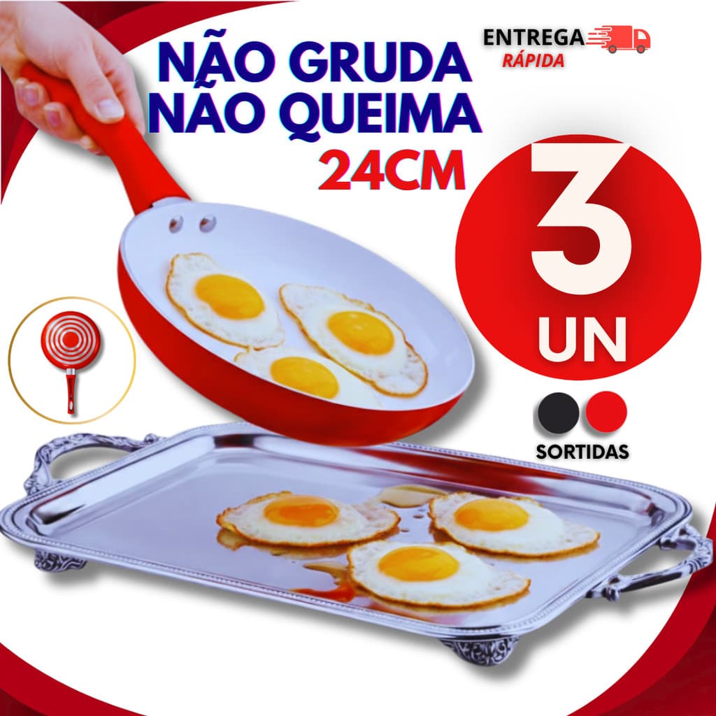 Jogo Frigideira 24cm Antiaderente Cerâmica Cabo Silicone Resistente Cor Sortida