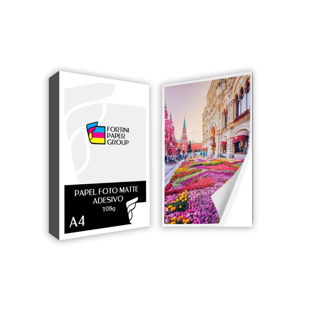 Papel Fotográfico Adesivo Fosco A4 108g – 100 Folhas Matte Premium para Impressora Jato de Tinta (Corante/Pigmentada)