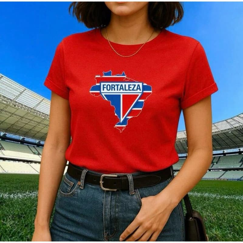 Camisa Feminina do Fortaleza Futebol Clube Camisa de Time Básica Tricolor do Aço Premium