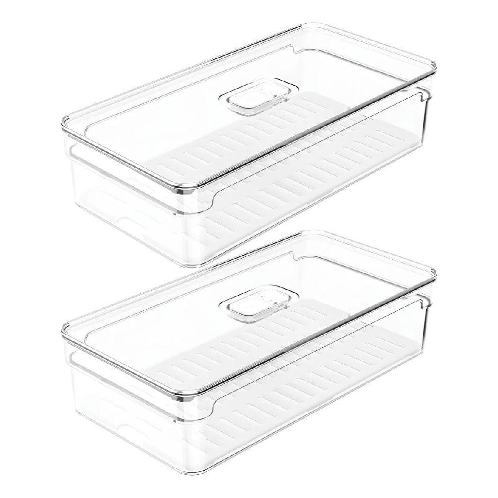 Kit 2 Organizador De Geladeira Porta Frios Multiuso 1,6 Litros Cristal Com Tampa Transparente