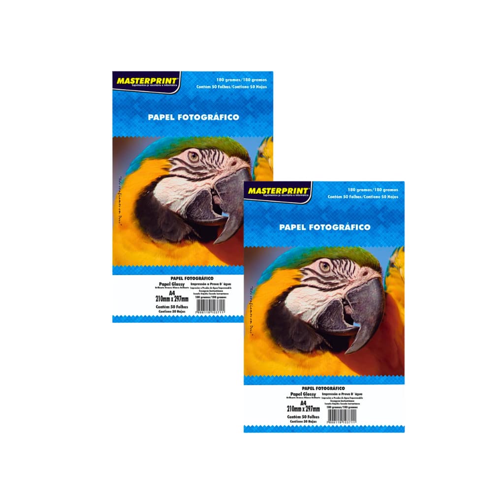 Papel Fotográfico 180g Glossy (Brilhante) A4 - S/ Adesivo MASTERPRINT Kit:Com 100