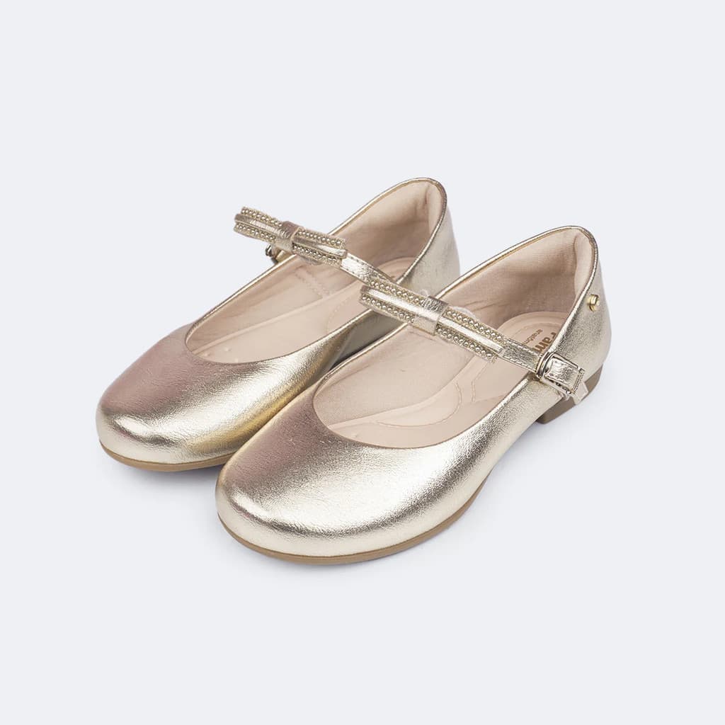 Sapatilha Infantil Menina Pampili Angel Dourado Confortavel Festa Classica 100552