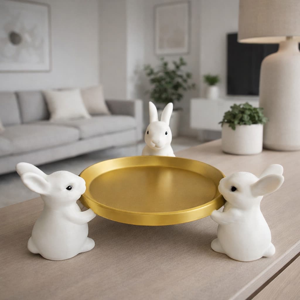 Bandeja Decorativa Coelhos Páscoa Mesa Posta I Centro de Mesa Decoração Temática Sala Enfeite Coelhinho minimalista