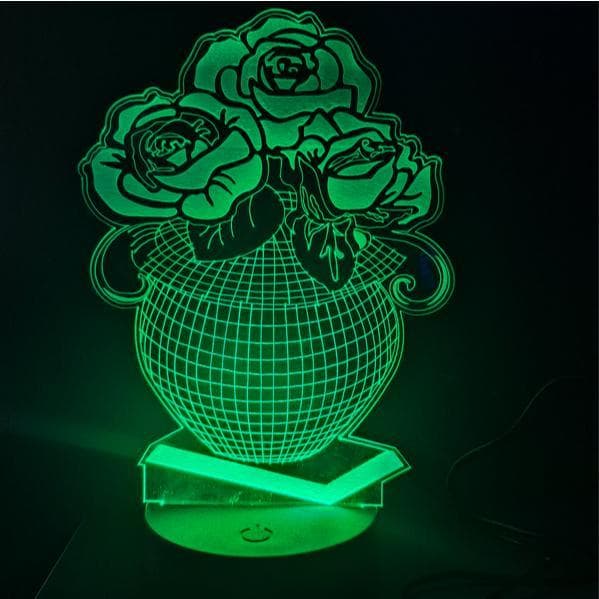 Luminária LED 16 Cores Decorativa 3D Tema Vaso de Flores com Controle Remoto