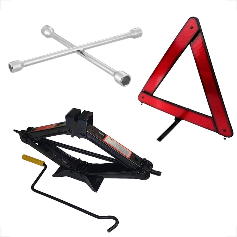 Kit Macaco 2 Ton + Triângulo Sinalizaçao + Chave Roda Cruz