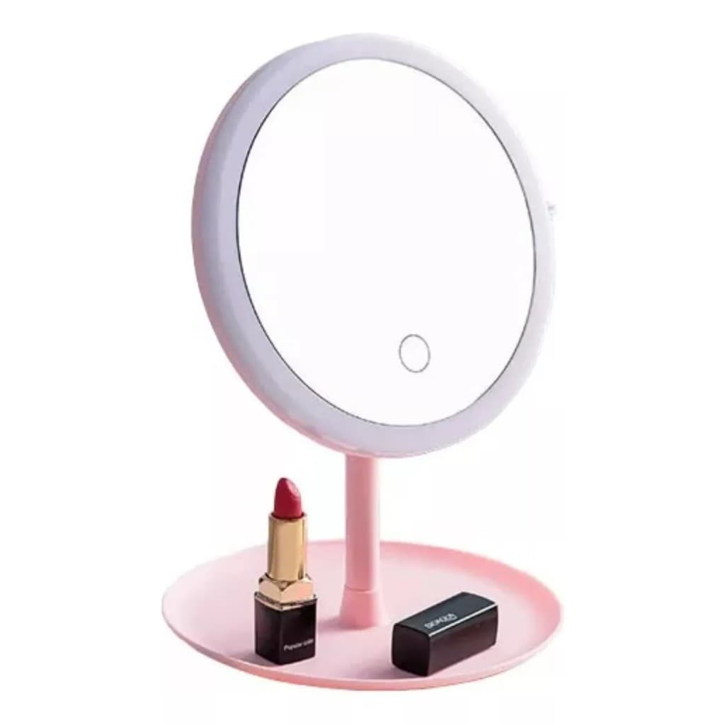 Espelho Maquiagem De Mesa Com Cabo Usb E Ring Light Led Rosa Maquiagem