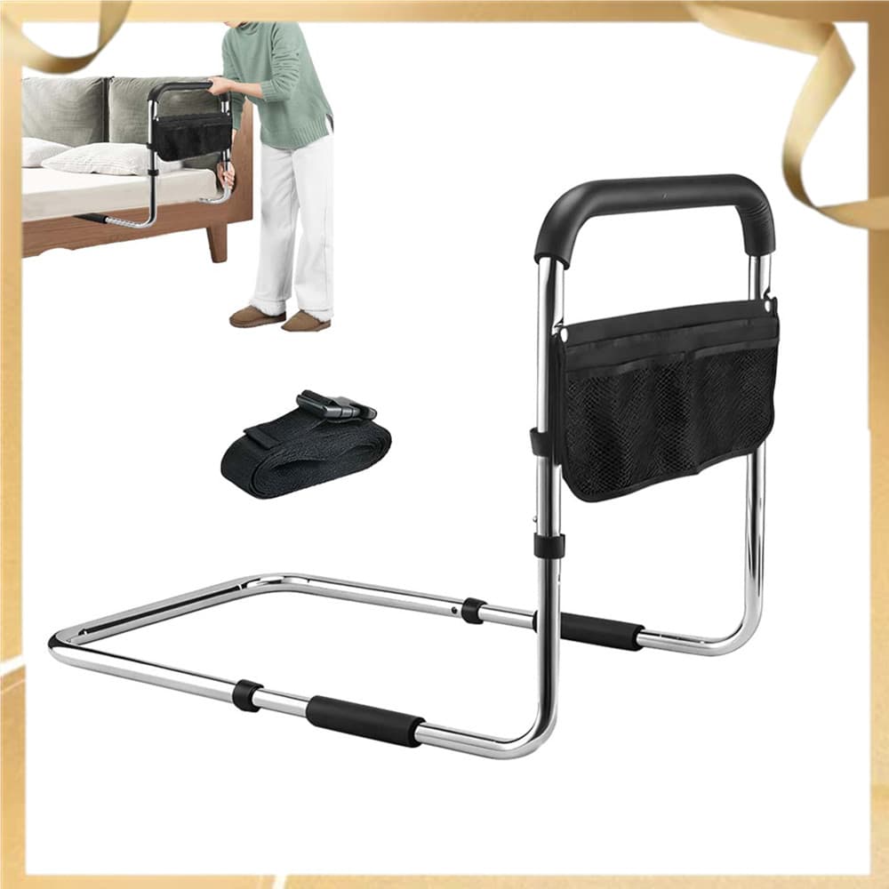 Grade de cama para idosos, bengala ajustável de cama, cabo antiderrapante e bolsa de armazenamento.não requer instalação