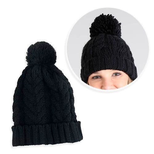 Touca Frio Feminina Gorro Lã Tricot Preta Pompom Estilo Quente Confortável