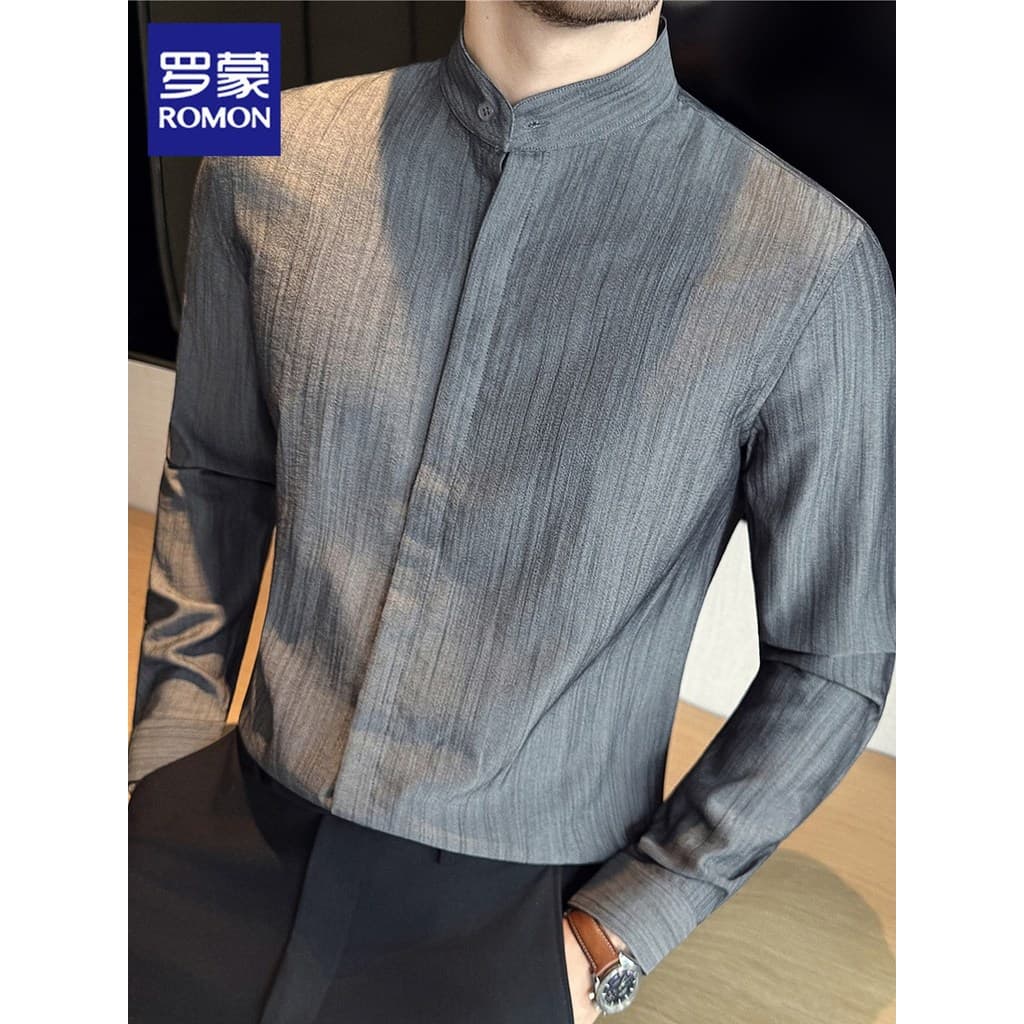 Lomon camisa de manga comprida masculina outono novo estilo na moda rufião bonito texturizado polegada camisa estilo chi