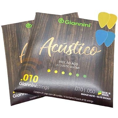 2 Encordoamento Cordas Violão Aço 010 Giannini Acústico