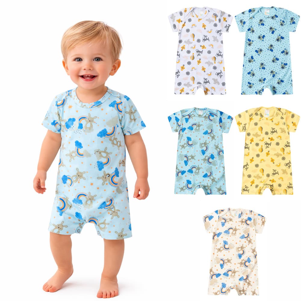 Kit 4 Macaquinhos Bebê Menino | Suedine Premium 100% Algodão | Toque Macio | P ao 3 Anos