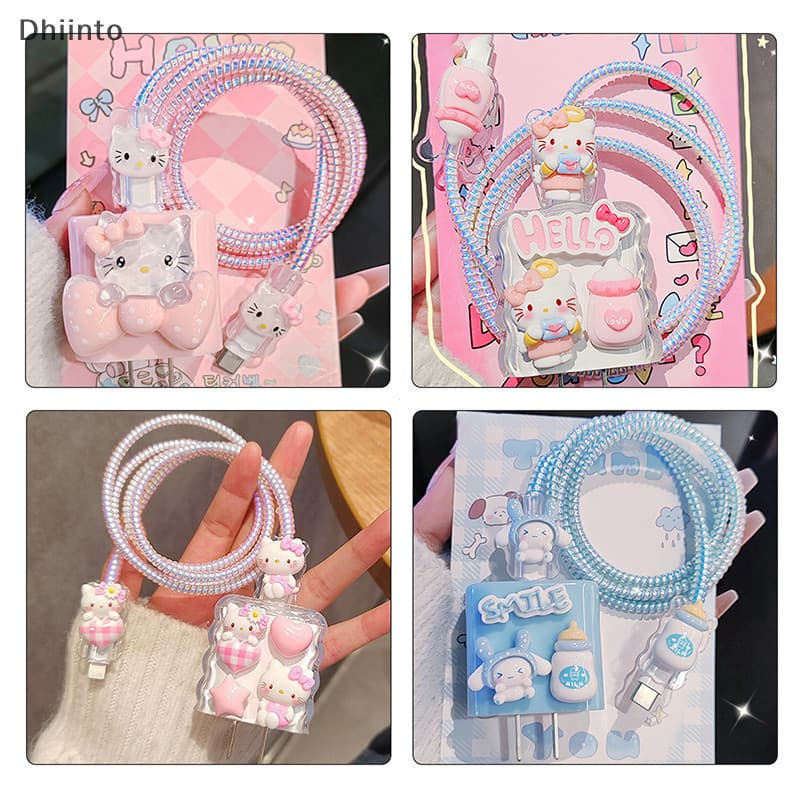 [Dhiint] Hello Kitty Kuromi Carregador De Dados Protetor De Caixa De Cabo E Kit De Enrolamento Para Apple 18W 20W Adapta