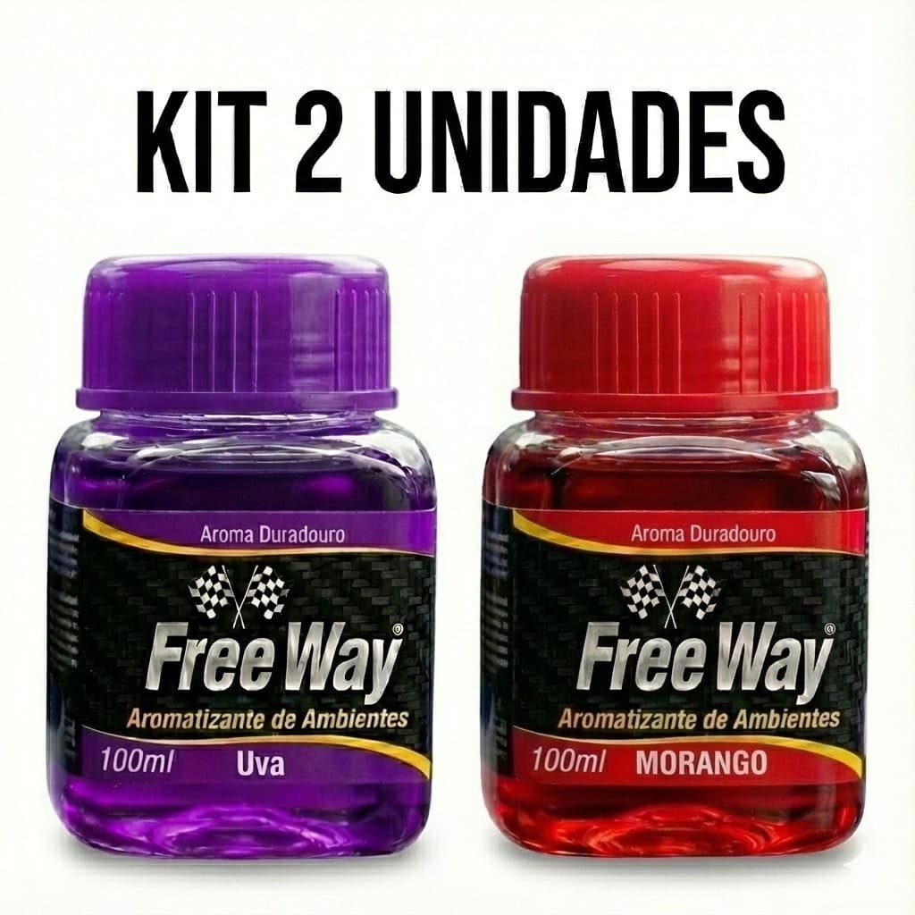 Kit 2 Aromatizantes Automotivo Líquido Free Way - Uva e Morango - Cheirinho para Carro
