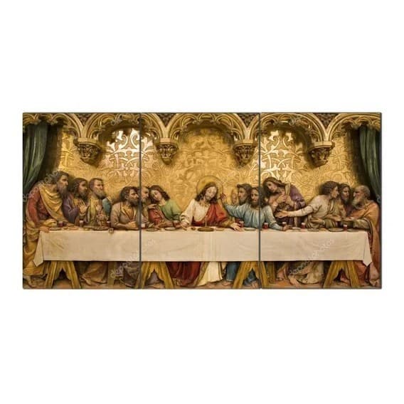 Quadro Decorativo Santa Ceia Jesus e Apóstolos 3 Peças Religioso Sala