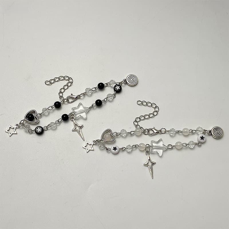 { RUI } Nova Moda Y2K Casal Pulseiras Para Mulheres Menina Oco Pentagrama Guitarra Pingente Babados Pulseira Amigos Jóia