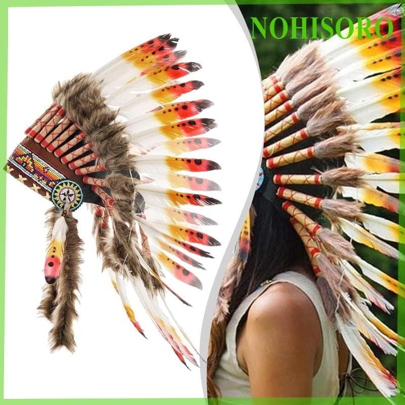 [Nohisoro] Cocar Indiano Com Penas , Chapéu E Faixa De Cabeça Para Fantasias De Máscaras