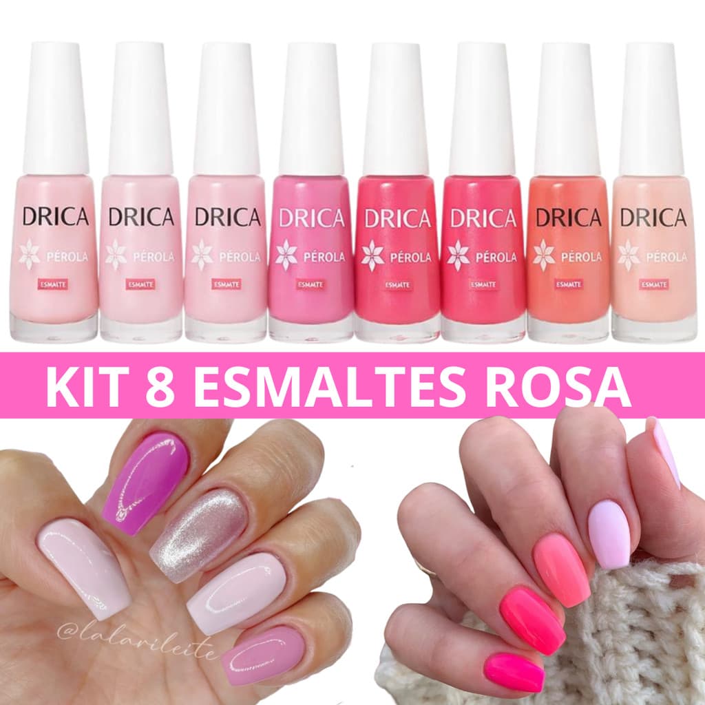 Kit 8 Esmaltes Rosa Diferentes Tons - Drica