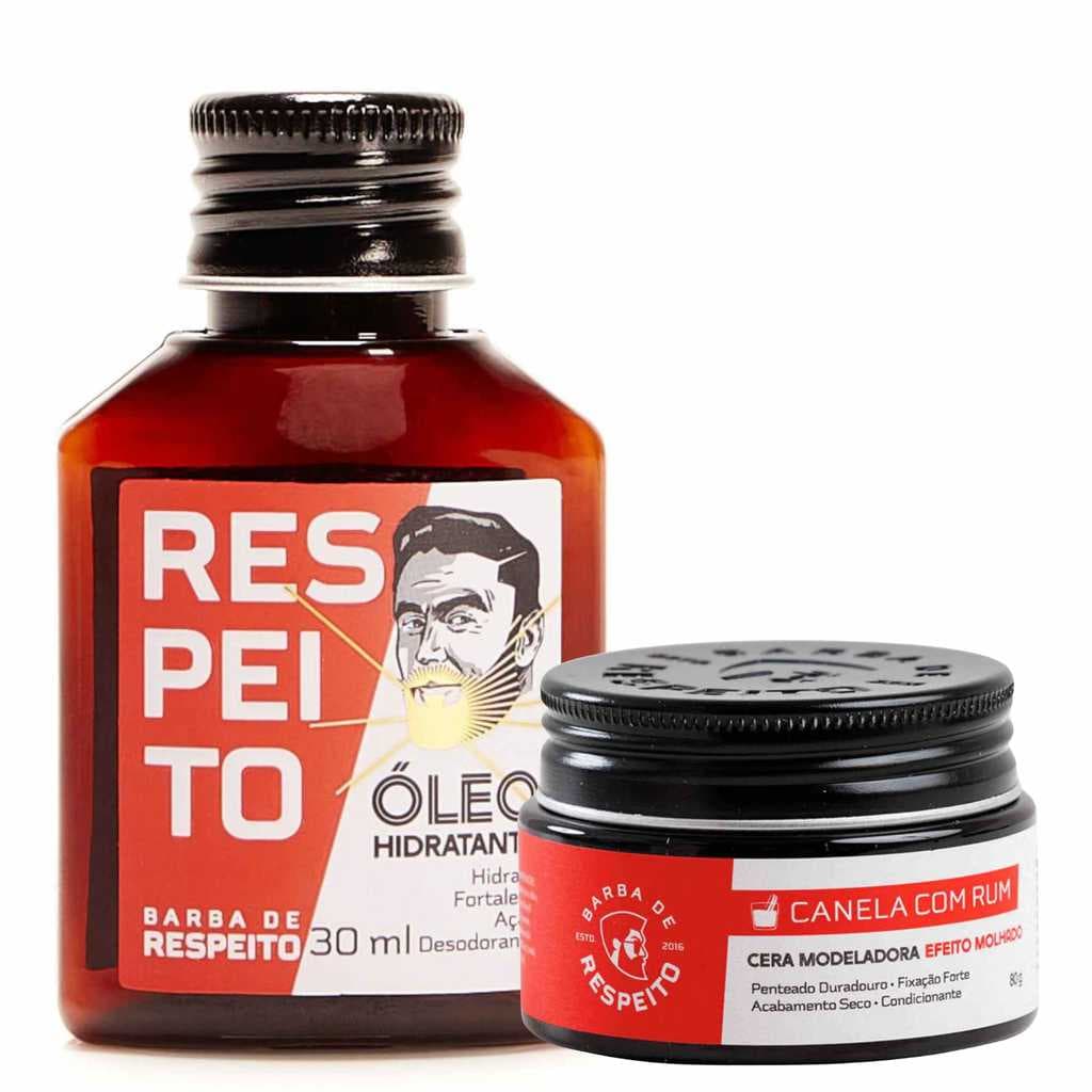 Kit Barba de Respeito Canela e Rum Óleo 30ml + Cera Modeladora 80g - Efeito Molhado