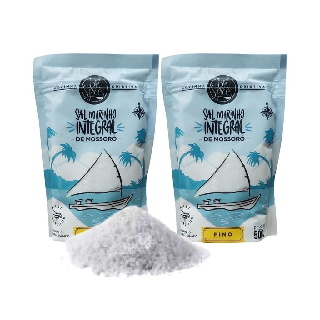 Kit Sal Marinho Fino Integral de Mossoró Sem Antiumectante - BR Spices 2 Unidades 500g