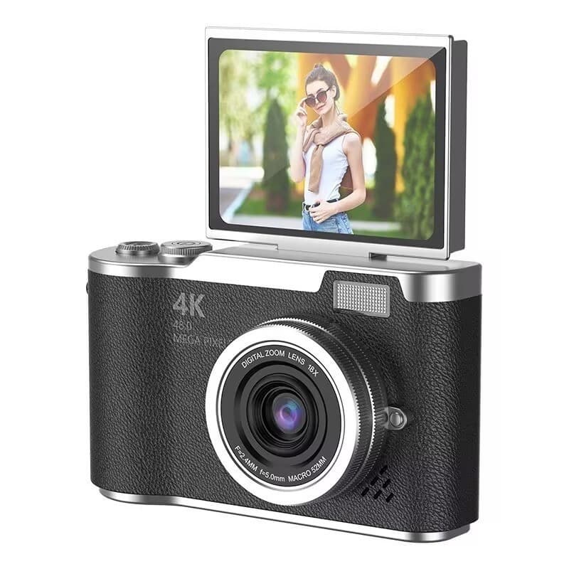Câmera Digital 4K com Tela Flip 2.4"  Flash Grava Vídeo e Foto