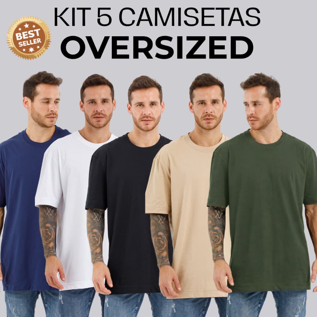 Kit 5 Camiseta Oversized 100% Algodão Grosso 26.1 P M G GG Caimento Streetwear lisa