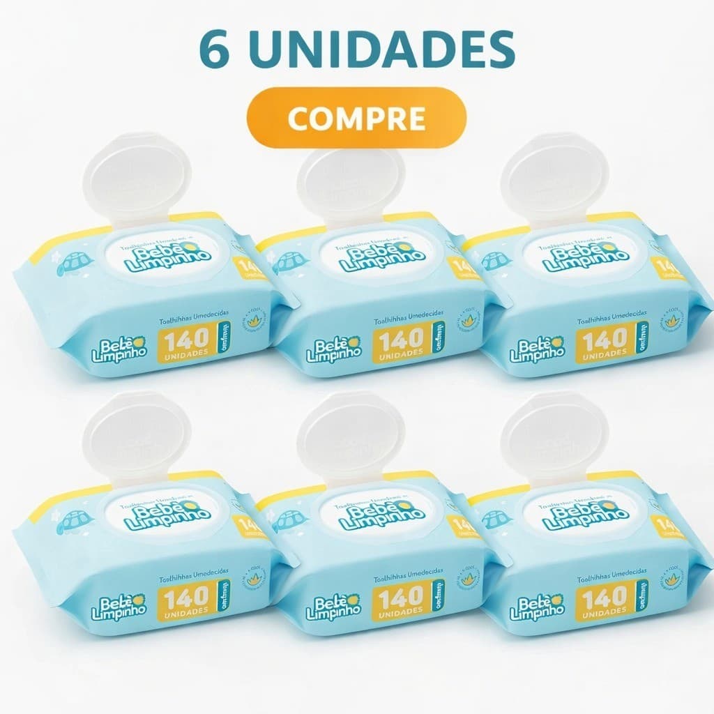 KIT C/ 6 LENÇO UMEDECIDOS BEBÊ LIMPINHO 140UN CIMED