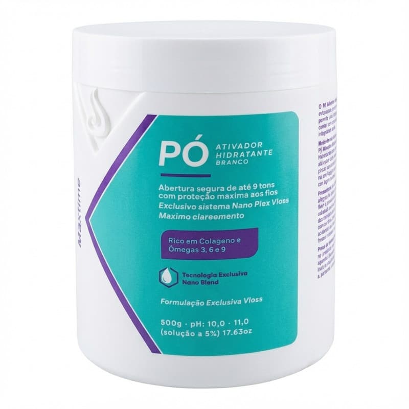 Pó Descolorante Vloss Branco Profissional 500g - Abre 9 Tons com Nano Plex (Sem Danificar)