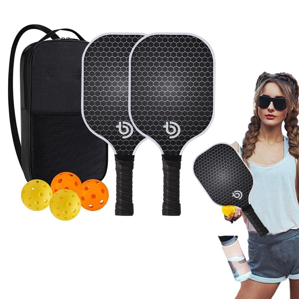 Conjunto De Pickleball De Fibra De Carbono Grafite Leve Pickle Ball Para Homens E Mulheres 2 Raquetes 4 Bolas